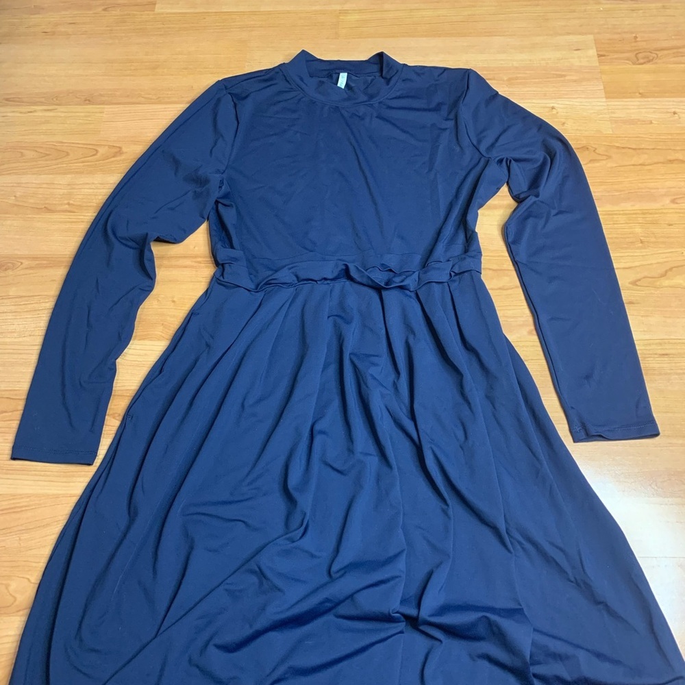 NWT Halara Navy Blue Mock Neck Long Sleeve Maxi Dress with Pockets - Large - Picture 2 of 10